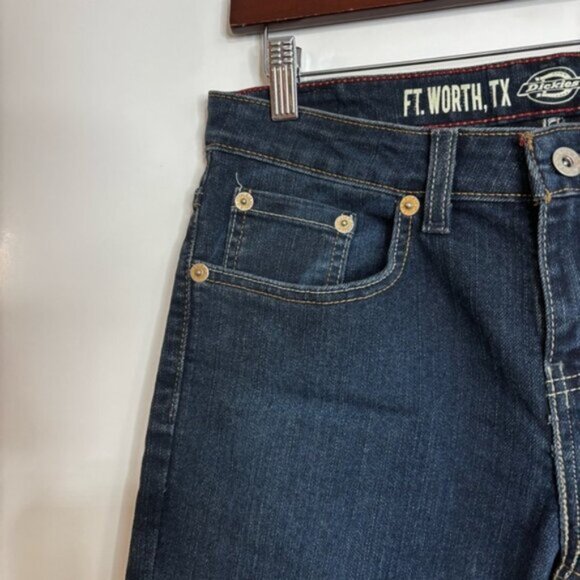 Dickies Women’s Dark Wash Denim Jeans 4R Boot Cut Mid Rise Relaxed Fit Stretch - Picture 7 of 9